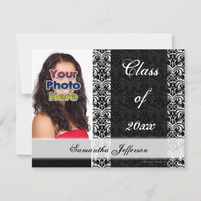 Vintage Elegance, Black and White Graduation Invitation (Front)