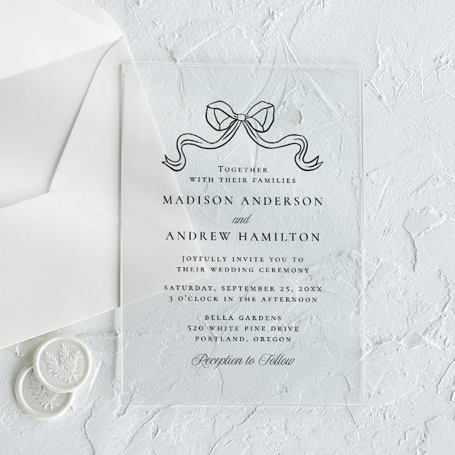 Vintage Elegance Black Bow Wedding Acrylic Invitations (Creator Uploaded)