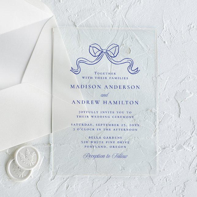 Vintage Elegance Blue Bow Wedding Acrylic Invitations (Creator Uploaded)