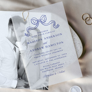 Vintage Elegance Blue Bow Wedding Vellum Invitations