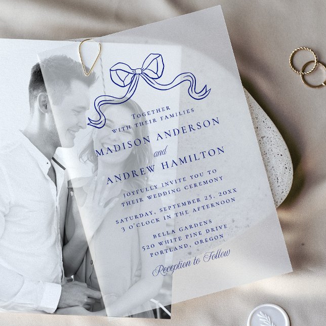 Vintage Elegance Blue Bow Wedding Vellum Invitations (Creator Uploaded)