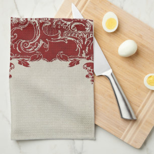 Vintage Elegance Christmas Deer Antlers Damask Tea Towel