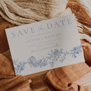 Vintage Elegance: Classic Blue Floral Wedding Save The Date