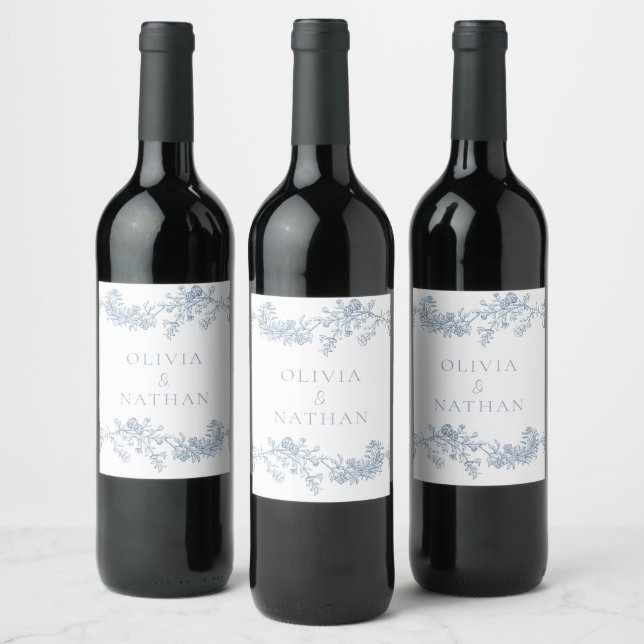 Vintage Elegance: Classic Floral Wedding Wine Label (Bottles)