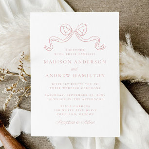 Vintage Elegance Dusty Rose Bow Wedding Invitation