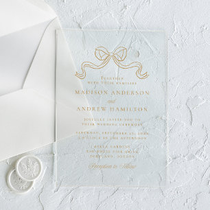 Vintage Elegance Gold Bow Wedding Acrylic Invitations
