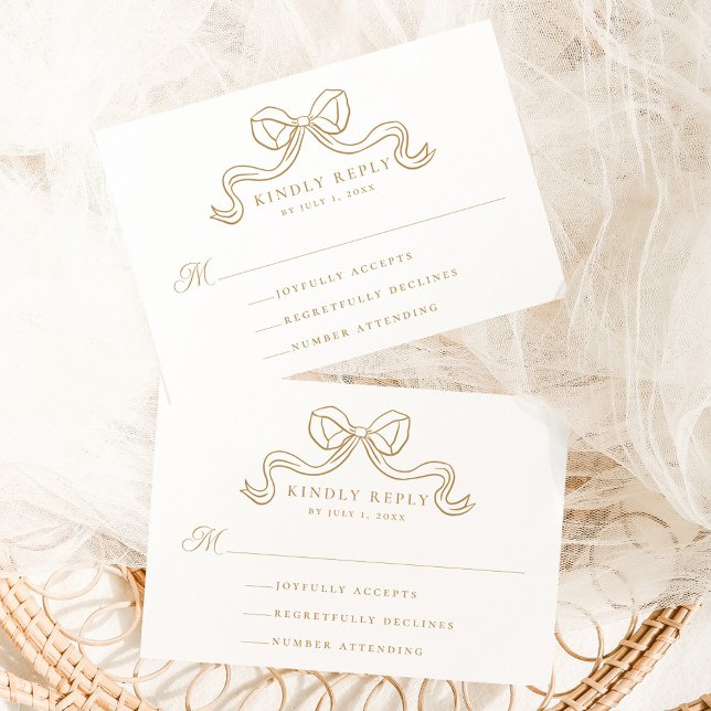 Vintage Elegance Gold Bow Wedding RSVP Enclosure Card (Creator Uploaded)