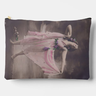 Vintage Elegance in Pink Floral Dress Accessory Pouch