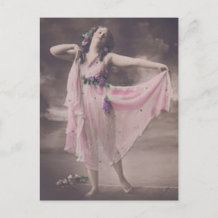 Vintage Elegance in Pink Floral Dress Postcard