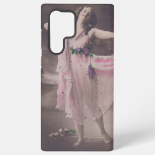 Vintage Elegance in Pink Floral Dress Samsung Galaxy Case