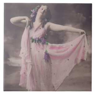 Vintage Elegance in Pink Floral Dress Tile