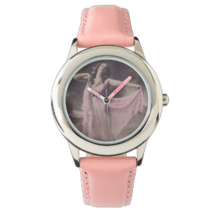 Vintage Elegance in Pink Floral Dress Watch