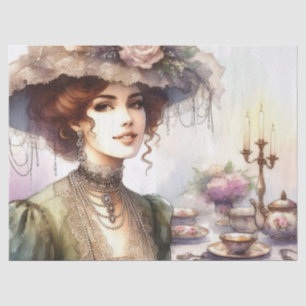 Vintage Elegance Lady in Hat at Tea Party  Tissue Paper