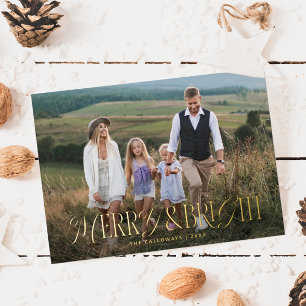 Vintage Elegance Merry & Bright Christmas Photo Foil Holiday Card