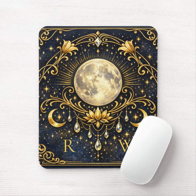Vintage Elegance Mystical Gold Celestial Monogram  Mouse Mat (With Mouse)