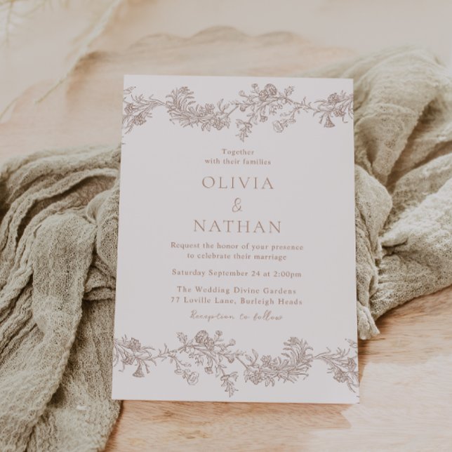 Vintage Elegance: Neutral Classic Floral Wedding Invitation (Creator Uploaded)