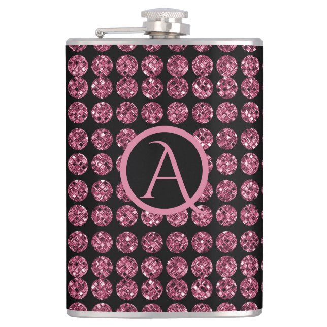 Vintage Elegance Pink Diamond Gem Pattern Monogram Hip Flask (Front)