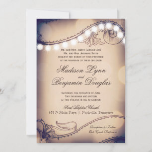 Vintage Elegance Rustic Lights Wedding Invitations
