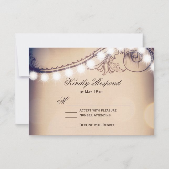 Vintage Elegance Rustic Lights Wedding RSVP Cards (Front)