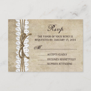 Vintage Elegance Twine on Lace Wedding RSVP card