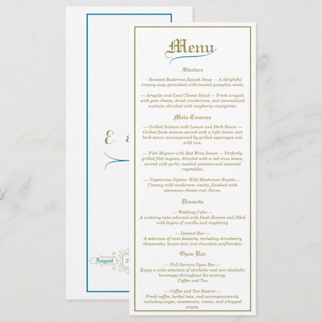 Vintage Elegance Wedding Menu (Front/Back)