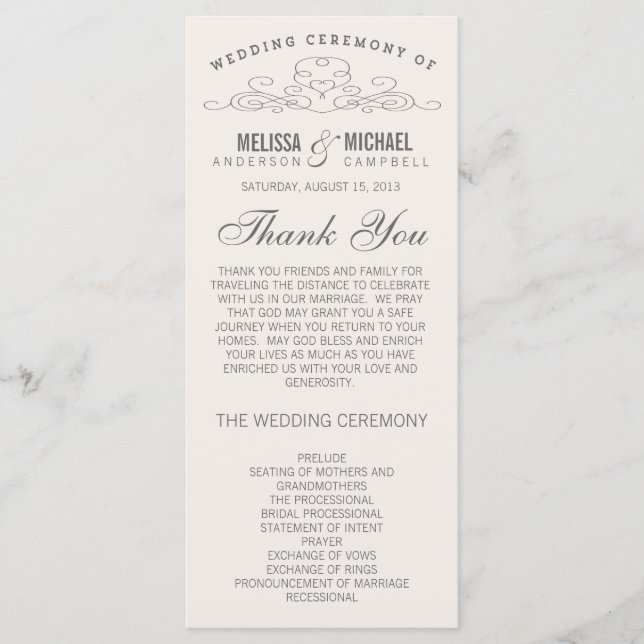 VINTAGE ELEGANCE | WEDDING PROGRAM PROGRAMME (Front)