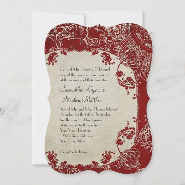 Vintage Elegance Wedding Toile Floral Damask Invitation (Front)