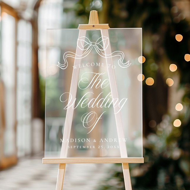 Vintage Elegance White Bow Wedding Welcome Acrylic Sign (Creator Uploaded)