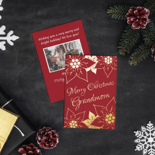 Vintage Elegand Red Merry Christmas Grandmom Foil Holiday Card