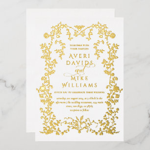 Vintage Eleganse Golden Flowers Frame Wedding