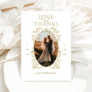Vintage Eleganse Golden Flowers Photo Wedding Thank You Card