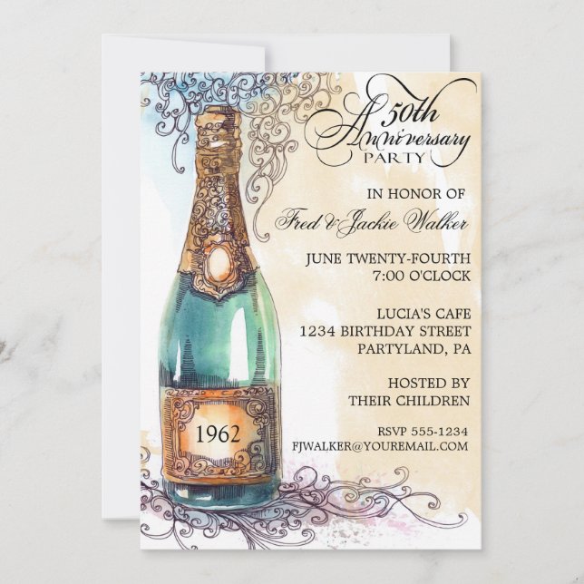 Vintage Elegant 50th Anniversary Party Invitations (Front)