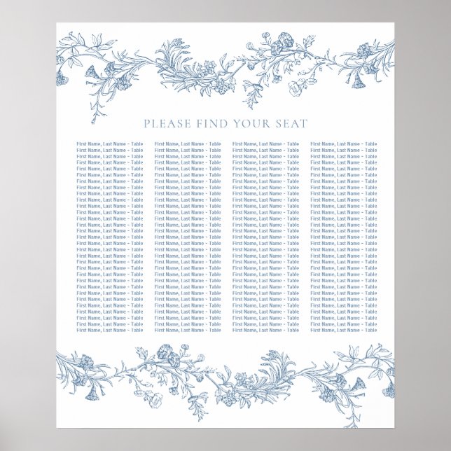 Vintage Elegant Alphabetical Wedding Seating Chart (Front)