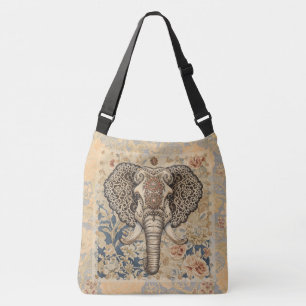 Vintage Elegant, Antique Elephant,Peach Blue Beigi Crossbody Bag