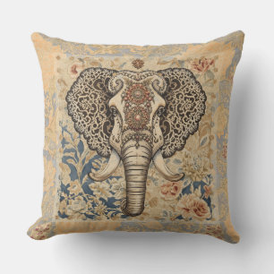 Vintage Elegant, Antique Elephant,Peach Blue Beigi Cushion