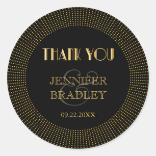 Vintage Elegant Art Deco Black Gold Wedding Favour Classic Round Sticker