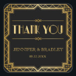 Vintage Elegant Art Deco Black Gold Wedding Favour Square Sticker<br><div class="desc">Vintage Elegant Art Deco Black Gold Wedding Favour Sticker. Perfect for vintage weddings, 1920s-themed weddings and the great gatsby themed weddings. For a cohesive look, SEE MATCHING ITEMS: https://www.zazzle.com/collections/art_deco_themed_vintage_wedding_collection-119935885623742861 PERSONALIZE THIS ITEM (1) For further customisation, please click the "customise further" link and use our design tool to modify this template....</div>