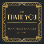 Vintage Elegant Art Deco Black Gold Wedding Favour Square Sticker<br><div class="desc">Vintage Elegant Art Deco Black Gold Wedding Favour Sticker. Perfect for vintage weddings, 1920s-themed weddings and the great gatsby themed weddings. For a cohesive look, SEE MATCHING ITEMS: https://www.zazzle.com/collections/art_deco_themed_vintage_wedding_collection-119935885623742861 PERSONALIZE THIS ITEM (1) For further customisation, please click the "customise further" link and use our design tool to modify this template....</div>