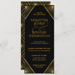 Vintage Elegant Art Deco Black Gold Wedding  Invitation