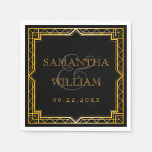 Vintage Elegant Art Deco Black Gold Wedding Napkin