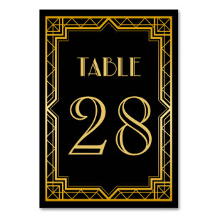 Vintage Elegant Art Deco Black Gold Wedding Table Number