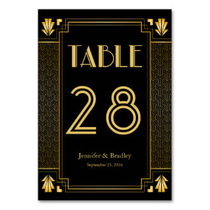 Vintage Elegant Art Deco Black Gold Wedding Table Number