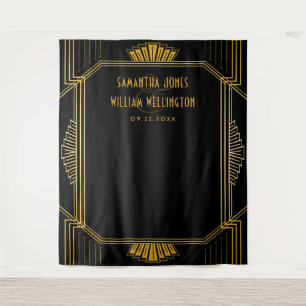 Vintage Elegant Art Deco Black Gold Wedding Tapestry