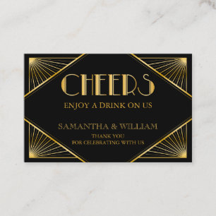 Vintage Elegant Art Deco Gold Wedding Drink Ticket