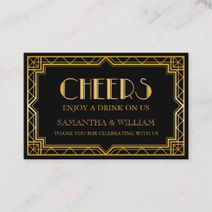 Vintage Elegant Art Deco Gold Wedding Drink Ticket