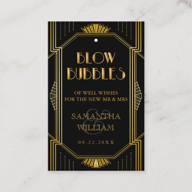 Vintage Elegant Art Deco Gold Wedding Send-Off Tag (Front)