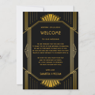 Vintage Elegant Art Deco Gold Wedding Welcome Note Invitation