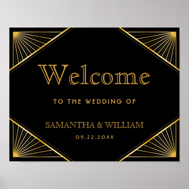 Vintage Elegant Art Deco Gold Wedding Welcome Sign (Front)