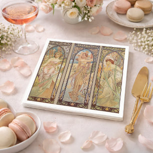 Vintage Elegant Art Nouveau Mucha Times of the Day Napkin