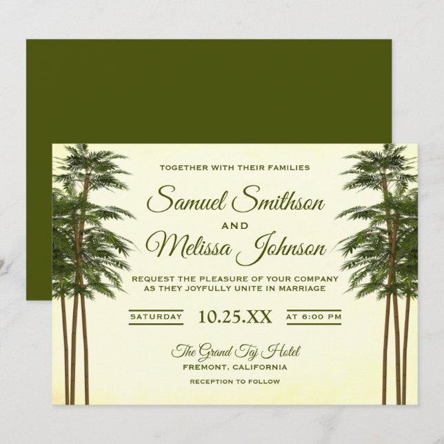 Vintage Elegant Bamboo Plant Wedding Invitation (Front/Back)